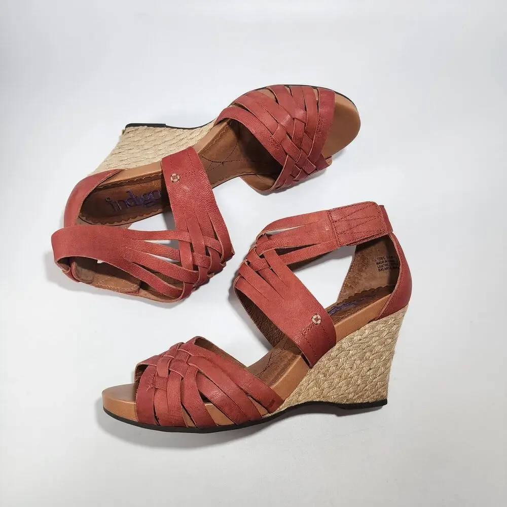 Red Suede Pocomo Espadrille Wedge Sandals Women's Size 8.5 M